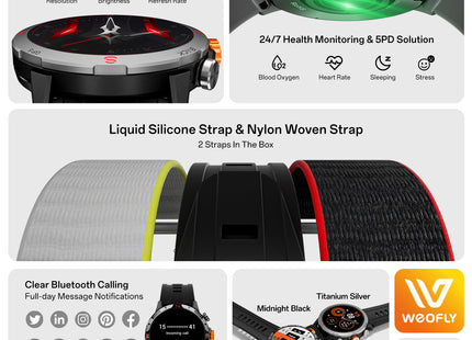 Weofly Conquer 2 Smartwatch for Men & Women – 1.43″ AMOLED Display, GPS Outdoor Sports Watch, 3ATM Waterproof, 100+ Sports Modes, Fitness Tracker iOS & Android Compatible (1 Year Warranty)