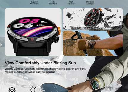 Weofly Conquer 2 Smartwatch for Men & Women – 1.43″ AMOLED Display, GPS Outdoor Sports Watch, 3ATM Waterproof, 100+ Sports Modes, Fitness Tracker iOS & Android Compatible (1 Year Warranty)