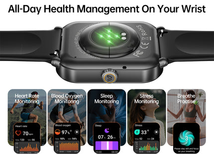 Weofly Weofly Active 2 Smart Watch for Men & Women, 1.85″ HD Display, Fitness & Heart Rate Tracker, IP68 Waterproof, 100+ Sports Modes, Compatible with Android & iOS (1 Year Warranty)