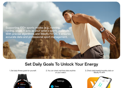 Weofly Conquer 2 Smartwatch for Men & Women – 1.43″ AMOLED Display, GPS Outdoor Sports Watch, 3ATM Waterproof, 100+ Sports Modes, Fitness Tracker iOS & Android Compatible (1 Year Warranty)