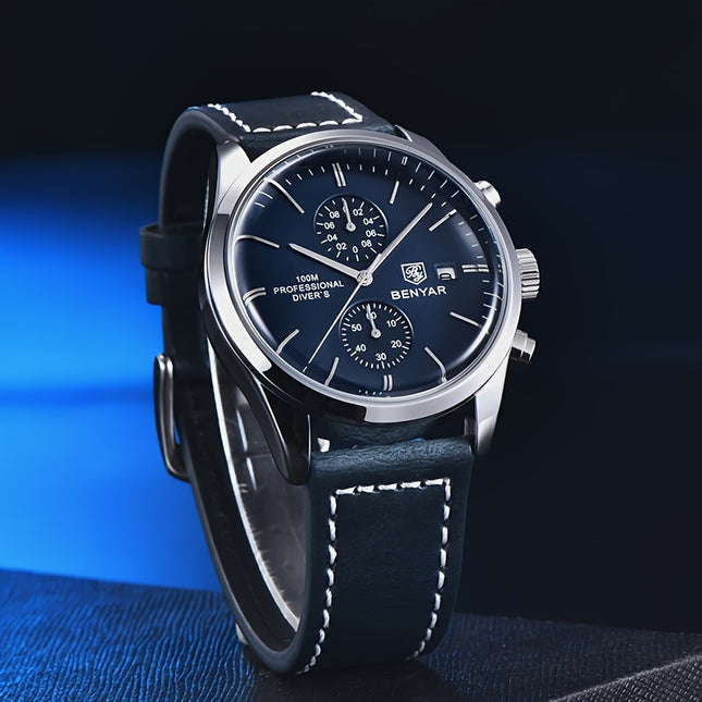 1pc New BENYAR Men's PU Leather Quartz Wristwatch, Men's ...