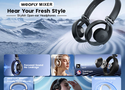 Weofly Mixer Open Ear Headphones, Wireless Headphones, 40-Hour Playtime with Carrying Case (Black)