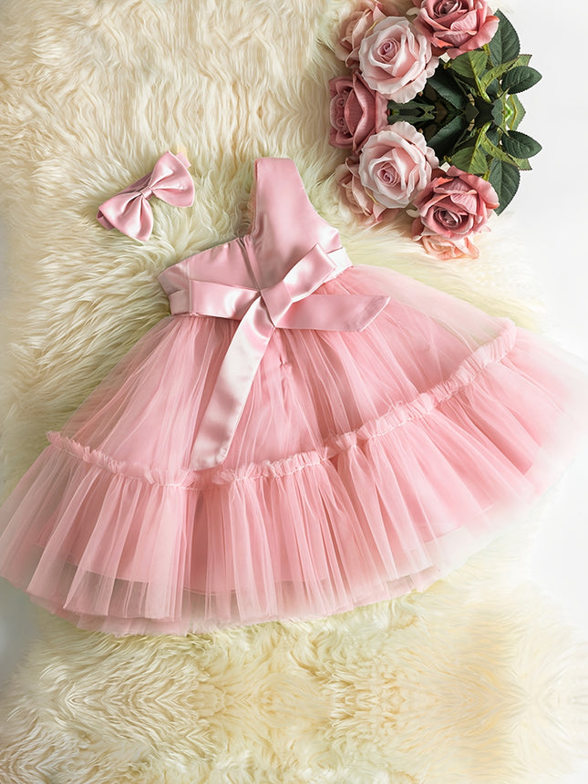 2pcs Baby Girls Cold Shoulder Bowknot Mesh Princess Dress...