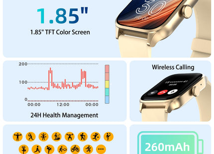 Weofly Active Smart Watch (Answer/Make Calls), 1.85" HD Touch Screen Smartwatch for Men Women Fitness Tracker with 100+ Sport Modes/Heart Rate/Blood Oxygen/Sleep Monitor IP67 Waterproof (1 Year Warranty)
