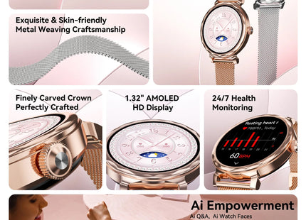 Lulu 2 Smart Watch for Women | AMOLED Display | Bluetooth Calling | Stainless Steel Strap | Health & Fitness Tracker