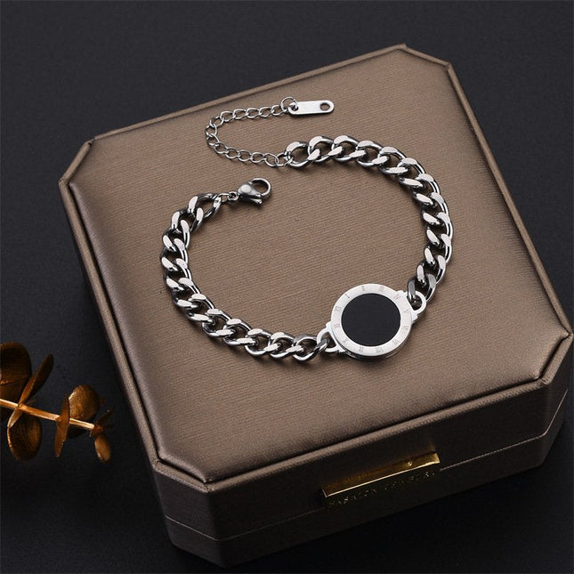 Dual Side Black White Stainless Steel Thick Chain Bracelet