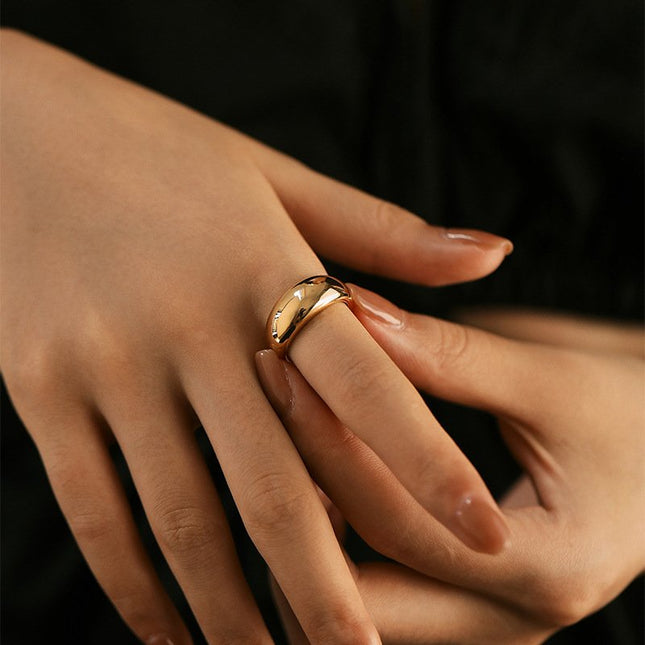 18k Gold Plated Stainless Steel Domed Band Ring