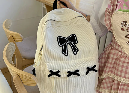 Y2K Girls Cute Bowknot Laptop Backpack Fashion Casual Corduroy Bow Student Backpack Large Capacity Travel Backpack Shoulder Bag