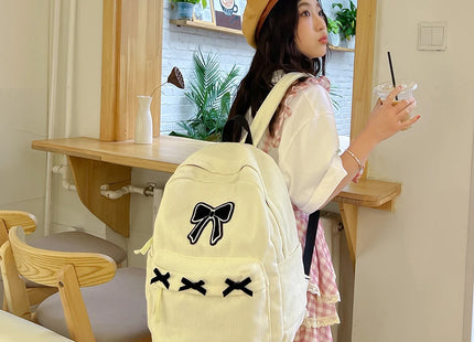 Y2K Girls Cute Bowknot Laptop Backpack Fashion Casual Corduroy Bow Student Backpack Large Capacity Travel Backpack Shoulder Bag