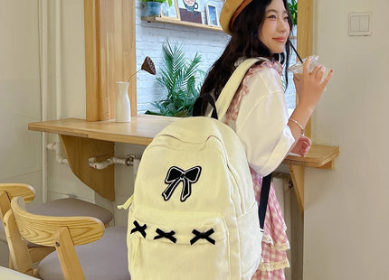 Y2K Girls Cute Bowknot Laptop Backpack Fashion Casual Corduroy Bow Student Backpack Large Capacity Travel Backpack Shoulder Bag