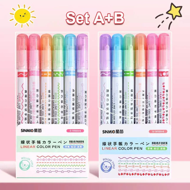 6/12/18/24Pcs Flower Line Shape Highlighter Pen Roller Ti...