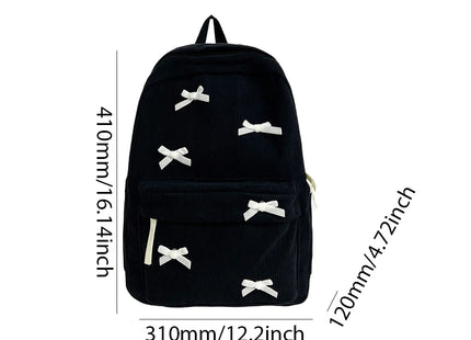 Y2K Girls Cute Bowknot Laptop Backpack Fashion Casual Corduroy Bow Student Backpack Large Capacity Travel Backpack Shoulder Bag
