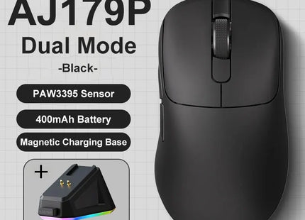 AJAZZ AJ179 PRO PAW3395 Lightweight Wired Wireless Mouse with Magnetic Charging Base Ergonomic Macro Gaming Mouse for PC Laptop