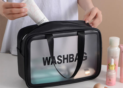 Leather Cosmetic Organizer Clear Panel PVC Waterproof Tote Makeup Toiletry Bag Portable Travel Swim Storage Transparent Washbag