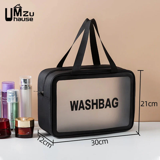 Leather Cosmetic Organizer Clear Panel PVC Waterproof Tot...