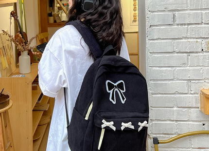 Y2K Girls Cute Bowknot Laptop Backpack Fashion Casual Corduroy Bow Student Backpack Large Capacity Travel Backpack Shoulder Bag