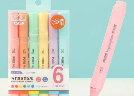 6Pcs/set Pastel Color Macaron Highlighter Pen Marker Pens Fluorescent Pen Drawing Highlighters Cute Stationery School Supplies
