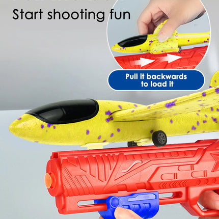 Children's outdoor three in one foam soft elastic toy gun, hand thrown ejection aircraft suit, foam aircraft color random