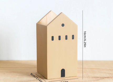 Cartoon House Wooden Pen Holder Pencil container Makeup Brush Stationery storage box Student/ Office Desktop Storage Organiser