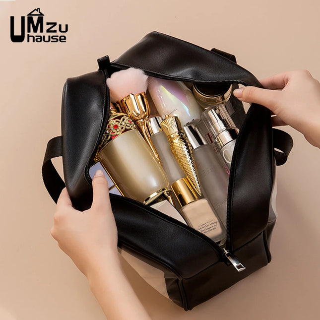 Leather Cosmetic Organizer Clear Panel PVC Waterproof Tot...