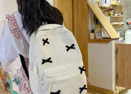 Y2K Girls Cute Bowknot Laptop Backpack Fashion Casual Corduroy Bow Student Backpack Large Capacity Travel Backpack Shoulder Bag