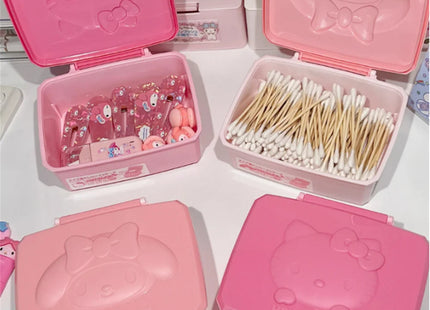 Sanrio Hello Kitty Storage Box Cartoon Melody Kt Cat Flip Cover Cotton Swabs Cotton Pads Stationery Stickers Organisation Gifts