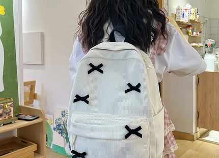 Y2K Girls Cute Bowknot Laptop Backpack Fashion Casual Corduroy Bow Student Backpack Large Capacity Travel Backpack Shoulder Bag
