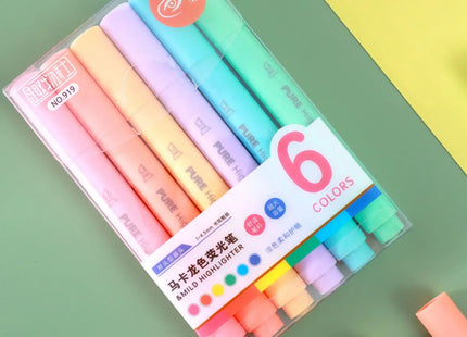 6Pcs/set Pastel Color Macaron Highlighter Pen Marker Pens Fluorescent Pen Drawing Highlighters Cute Stationery School Supplies