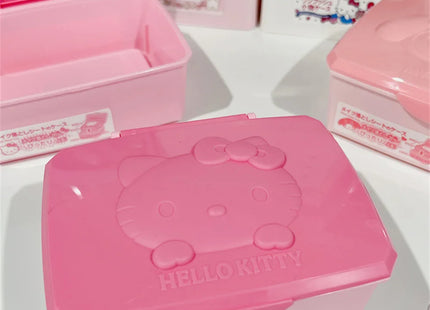 Sanrio Hello Kitty Storage Box Cartoon Melody Kt Cat Flip Cover Cotton Swabs Cotton Pads Stationery Stickers Organisation Gifts