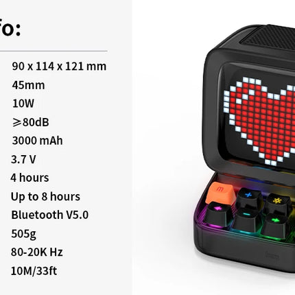 Divoom Ditoo Retro Pixel Art Bluetooth Portable Speaker Alarm Clock DIY LED Display Board, Birthday Gift Home Decoration