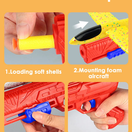 Children's outdoor three in one foam soft elastic toy gun, hand thrown ejection aircraft suit, foam aircraft color random