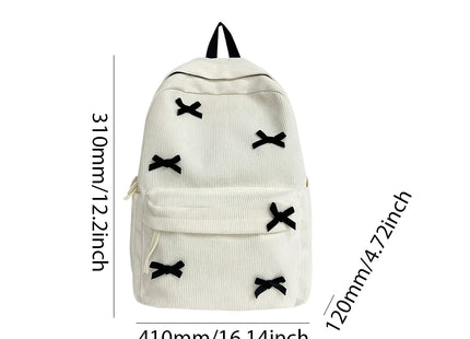 Y2K Girls Cute Bowknot Laptop Backpack Fashion Casual Corduroy Bow Student Backpack Large Capacity Travel Backpack Shoulder Bag