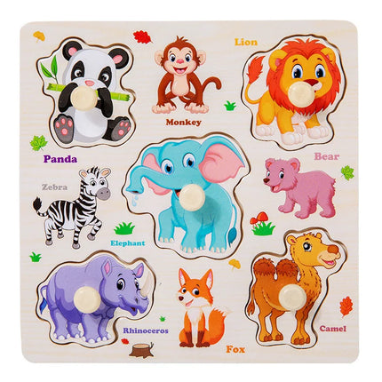 Wooden Puzzles Montessori Baby Toys Cartoon Animal Fruit Traffic Hand Grab Boards Cognition Jigsaw Puzzle Kids Educational Games