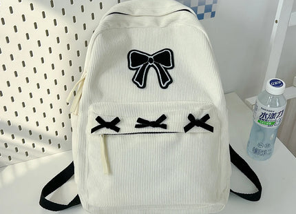 Y2K Girls Cute Bowknot Laptop Backpack Fashion Casual Corduroy Bow Student Backpack Large Capacity Travel Backpack Shoulder Bag