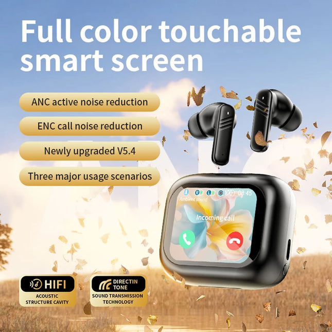 New Full Touch Screen Headphones ANC Bluetooth 5.4 Noise ...