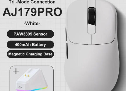 AJAZZ AJ179 PRO PAW3395 Lightweight Wired Wireless Mouse with Magnetic Charging Base Ergonomic Macro Gaming Mouse for PC Laptop