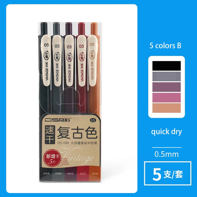 5-Pack Retractable Colored Gel Pens Quick Dry Ink 0.5mm V...