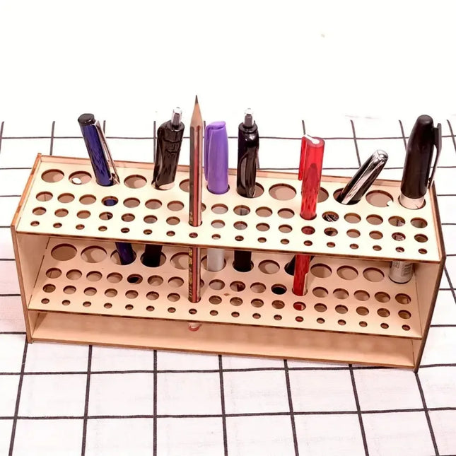 67-Slot Premium Wooden Brush Holder - Durable Artist Desk...