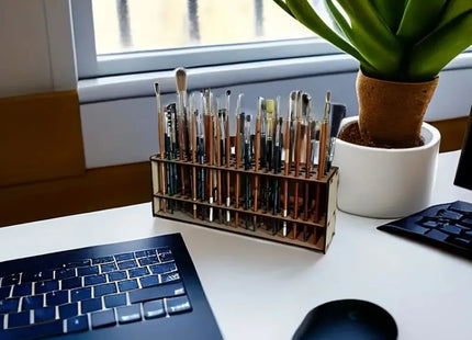 67-Slot Premium Wooden Brush Holder - Durable Artist Desk Organizer, Pencil & Paint Brushes Storage, Elegant Art & Craft Supplie