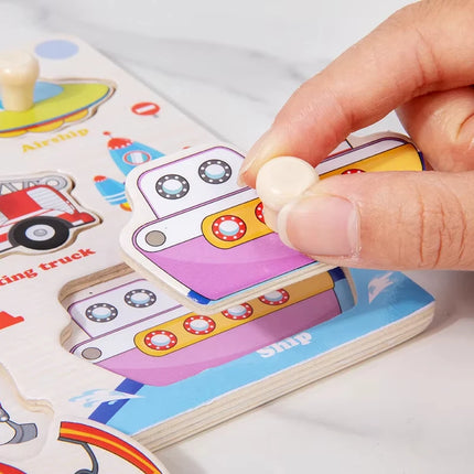 Wooden Puzzles Montessori Baby Toys Cartoon Animal Fruit Traffic Hand Grab Boards Cognition Jigsaw Puzzle Kids Educational Games