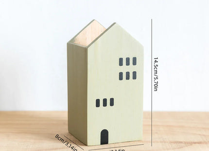 Cartoon House Wooden Pen Holder Pencil container Makeup Brush Stationery storage box Student/ Office Desktop Storage Organiser