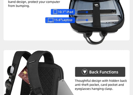 HcanKcan Men's Business Backpack Slim Waterproof 15.6 Inch Laptop Bag Casual College School Backpack Travel Rucksack Work Bags