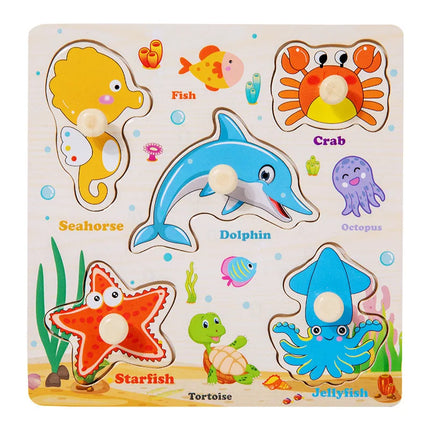 Wooden Puzzles Montessori Baby Toys Cartoon Animal Fruit Traffic Hand Grab Boards Cognition Jigsaw Puzzle Kids Educational Games