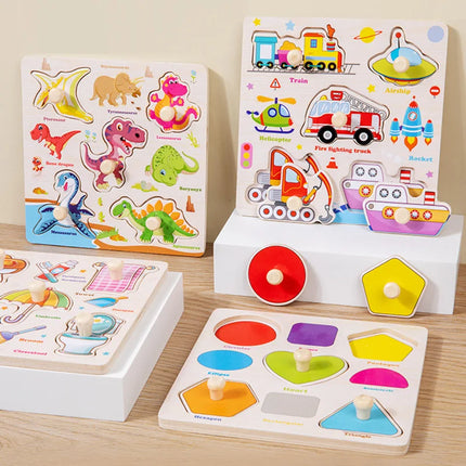 Wooden Puzzles Montessori Baby Toys Cartoon Animal Fruit Traffic Hand Grab Boards Cognition Jigsaw Puzzle Kids Educational Games