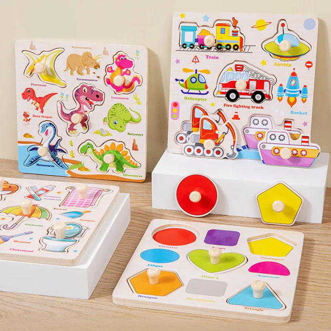 Wooden Puzzles Montessori Baby Toys Cartoon Animal Fruit ...