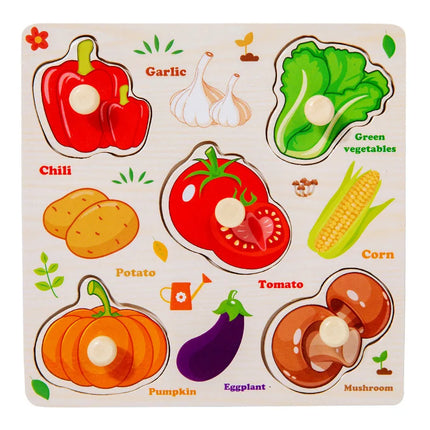 Wooden Puzzles Montessori Baby Toys Cartoon Animal Fruit Traffic Hand Grab Boards Cognition Jigsaw Puzzle Kids Educational Games