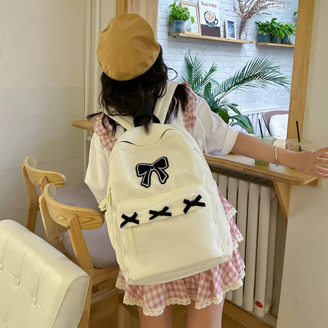 Y2K Girls Cute Bowknot Laptop Backpack Fashion Casual Cor...