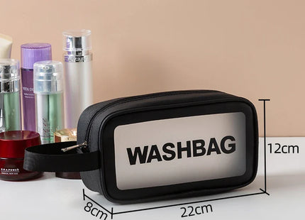 Leather Cosmetic Organizer Clear Panel PVC Waterproof Tote Makeup Toiletry Bag Portable Travel Swim Storage Transparent Washbag