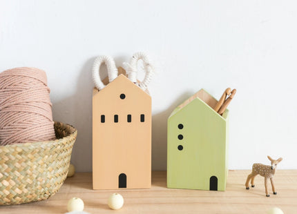 Cartoon House Wooden Pen Holder Pencil container Makeup Brush Stationery storage box Student/ Office Desktop Storage Organiser