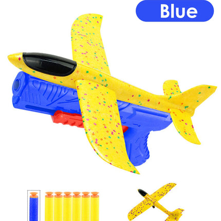 Children's outdoor three in one foam soft elastic toy gun, hand thrown ejection aircraft suit, foam aircraft color random